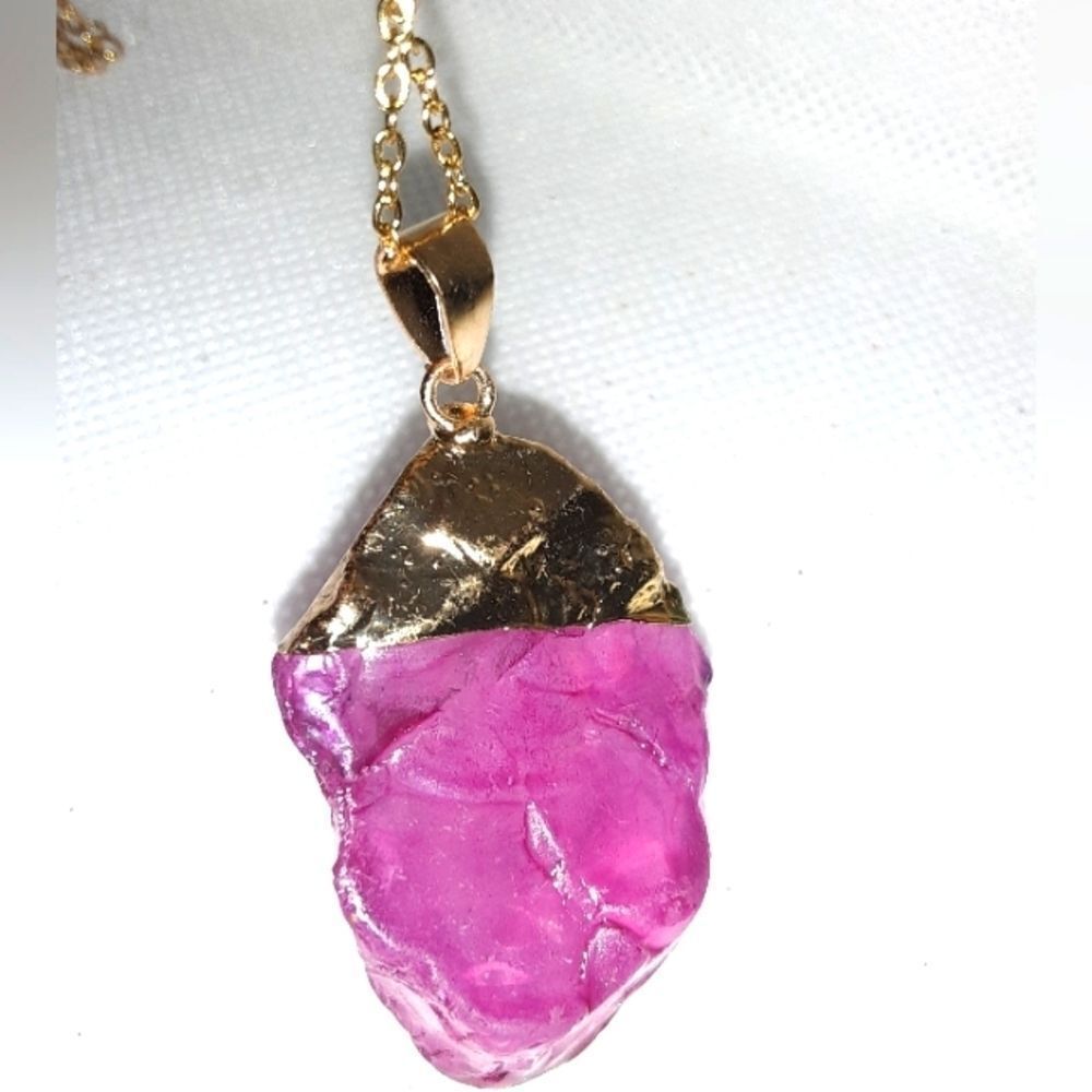 FUSIA Pink Spiritual Healing Crystal Stone Necklace